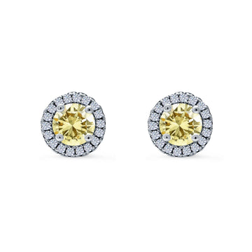 Wedding Stud Earrings Simulated Yellow CZ Round 925 Sterling Silver